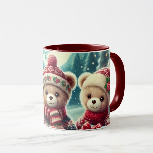Drei Niedliche Teddy Bears Frohe Weihnachten Tasse (VorderseiteRechts)