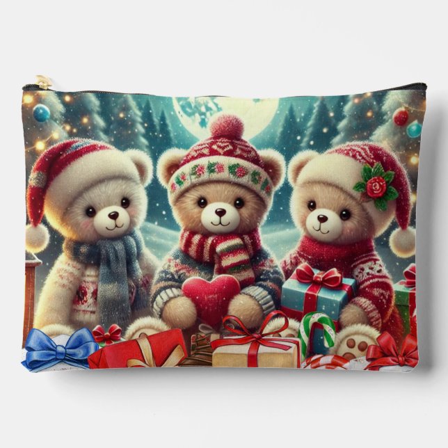 Drei Niedliche Teddy Bears Frohe Weihnachten Zubehörtasche (Vorderseite)