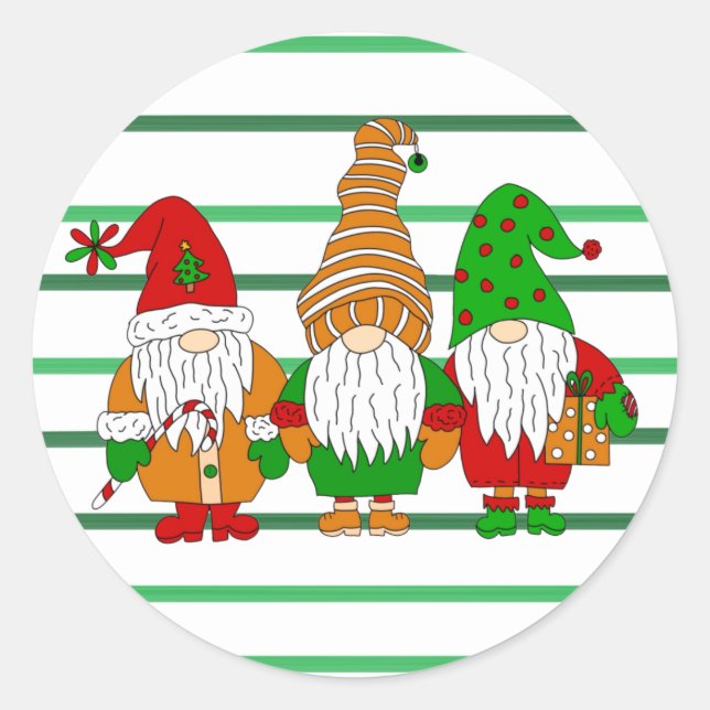 Drei niedliche Weihnachtsgnomen Feiertag Runder Aufkleber (Vorderseite)