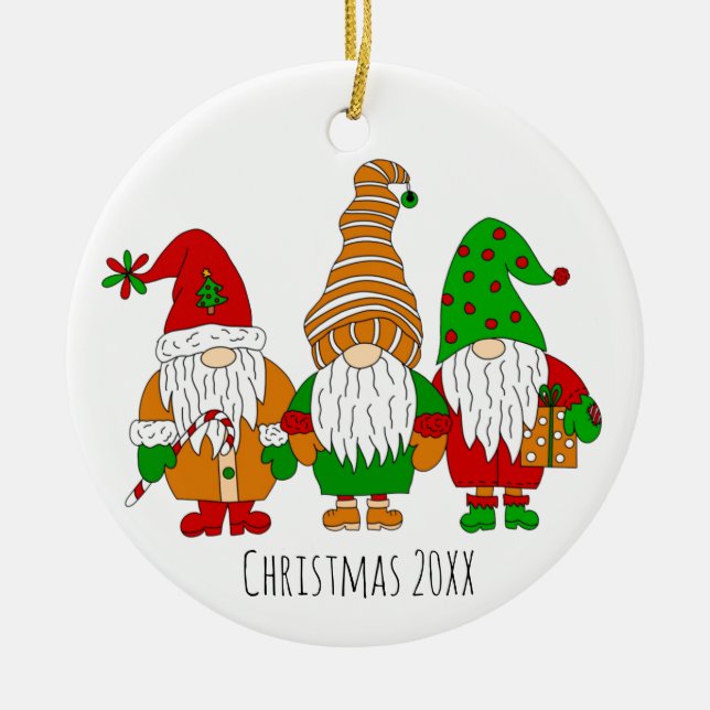 Drei Niedliche Weihnachtsgnomen Personalisierter U Keramik Ornament (Vorne)