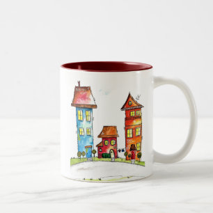 Drei Niedliche Whimsikhäuser Zweifarbige Tasse