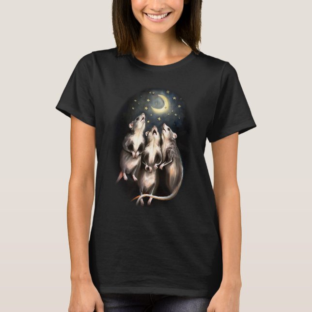 Drei Opossums heulen am Mond seltsame Emo Possu T-Shirt (Vorderseite)