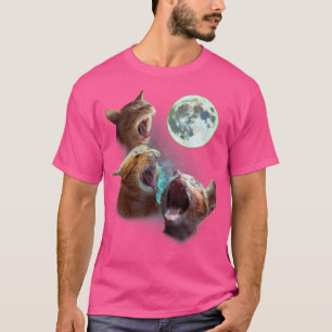 Drei Orangen Tabby Katzen Howl on Moon 3 Wolfs Fan T-Shirt