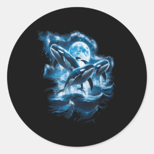 Drei Orcas Moon Retro Ocean Nature Marine Animal Runder Aufkleber