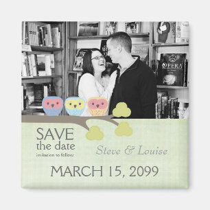 Drei Owls Hochzeit speichern das Date Foto Magnet