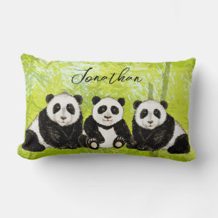 Drei Pandabären - handgemalt Kissen