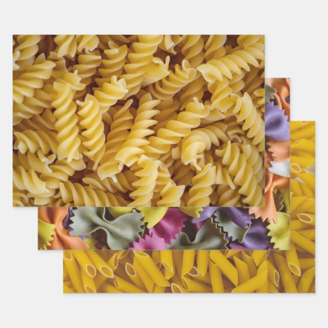 Drei Pasta Fotos Penne Fusilli Farfalle Geschenkpapier Set (Set)