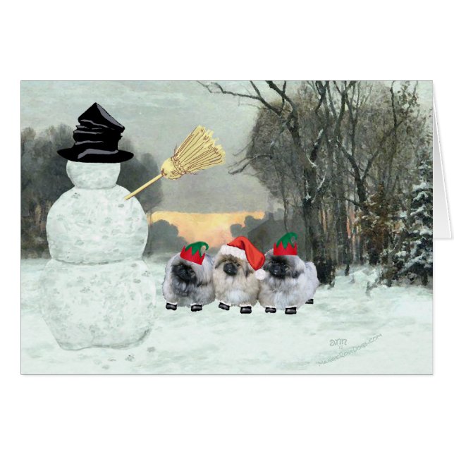 Drei Pekinger Welpen Weihnachten (Vorderseite (Horizontal))