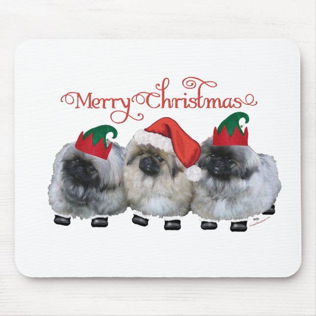 Drei Pekinger Welpen Weihnachten Mousepad (Vorne)