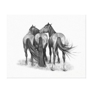Drei Pferde im Bleistift, pferdeartige Kunst Leinwanddruck