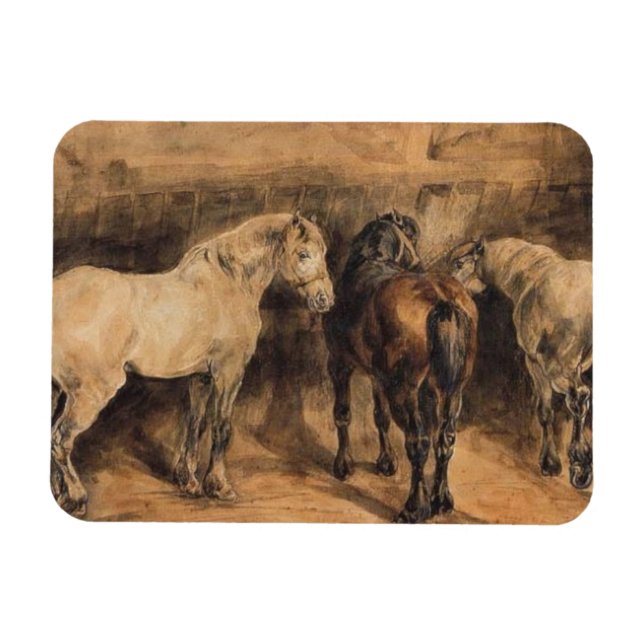 Drei Pferde im Stall Magnet (Horizontal)