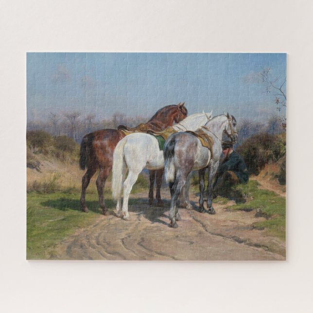 Drei Pferde mit Löwen (von Rosa Bonheur) Puzzle (Horizontal)