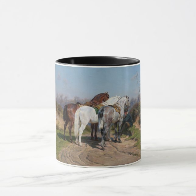 Drei Pferde mit Löwen (von Rosa Bonheur) Tasse (Zentrum)
