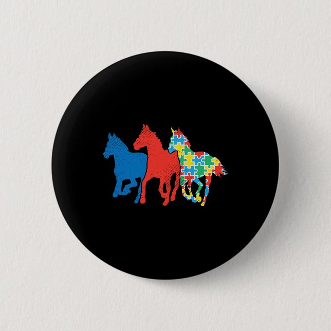 Drei Pferde Puzzle Red Blue Autism Awareness ASL Button (Vorderseite)