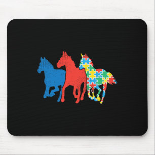 Drei Pferde Puzzle Rot Blau Autismus-Bewusstsein A Mousepad