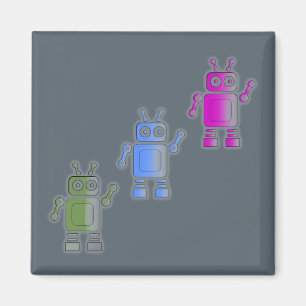 Drei Phantastische Retro-Roboter Magnet