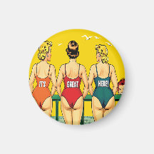 Drei Pin-up-Girls von hinten, Strand Humor, Lustig