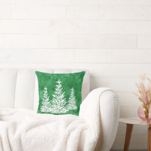 Drei Pinienbäume Grüne Wasserfarbe Abstrakt Kissen