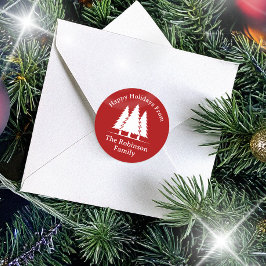 Drei Pinienbäume Rustikale Weihnachtsgrüße Runder Aufkleber