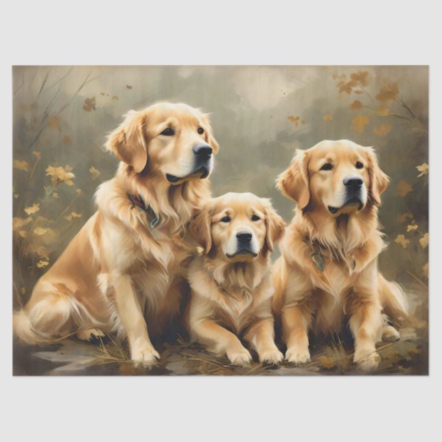 Drei Portrait-Tissue-Papiere für Hunde mit Golden  Seidenpapier (Vorderseite)