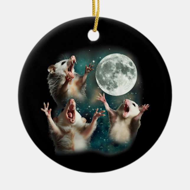 Drei Possum Moon 3Opossum Funny Weird Cureme Keramik Ornament (Vorne)