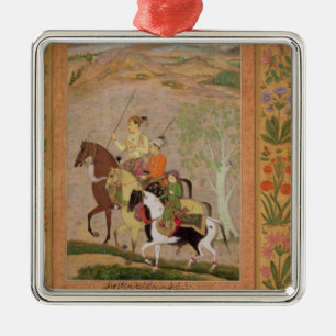 Drei Prinzen Going Hunting, c.1635 (Gouache auf PA Ornament Aus Metall