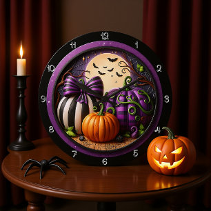Drei Pumpkins unter Vollmond Große Wanduhr