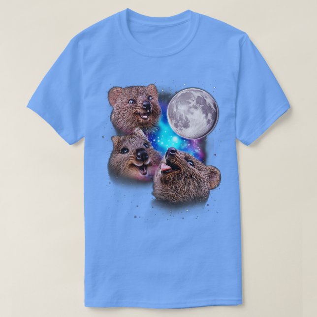 Drei Quokkas Howl am Mond T-Shirt (Design vorne)