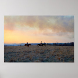 Drei Reiter auf der Kansas Prairie bei Sunset Poster