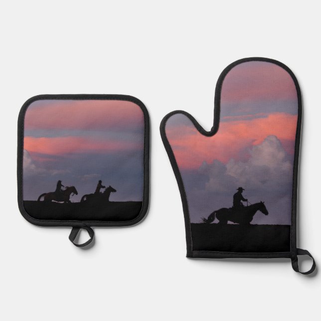 Drei Reiter, ein Horizont Ofenhandschuh & Topflappen-Set (Vorderseite)