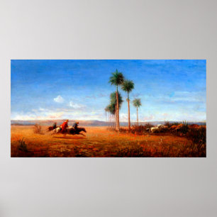 Drei Reiter galoppieren über eine Ebene  Poster