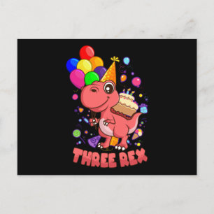 DREI REX 3 Jahre alt 3. Geburtstag Girl Dino Postkarte