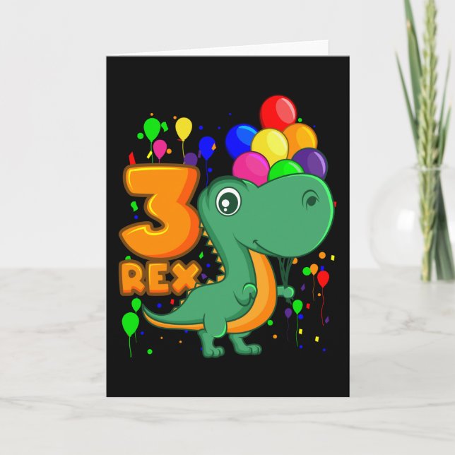 DREI REX 3 Jahre alt 3. Geburtstag Junge Dino Karte (Vorderseite)