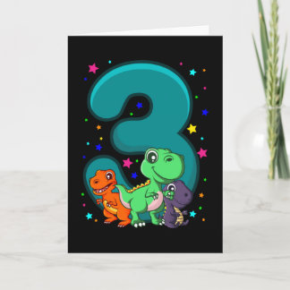 DREI REX 3 Jahre alt 3. Geburtstag Kinder Dino Karte