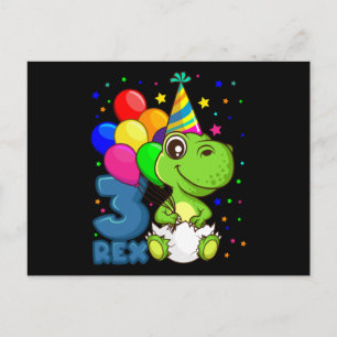 DREI REX 3 Jahre alte 3. Geburtstag Junge Dino Postkarte