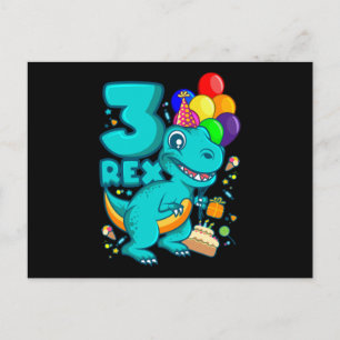 DREI REX 3 Jahre alte 3. Geburtstag Junge Dino Postkarte