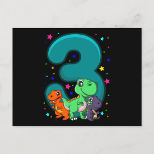 DREI REX 3 Jahre alte 3. Geburtstag Kinder Dino Postkarte