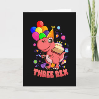 DREI REX 3 Jahre alter 3. Geburtstag Girl Dino Karte