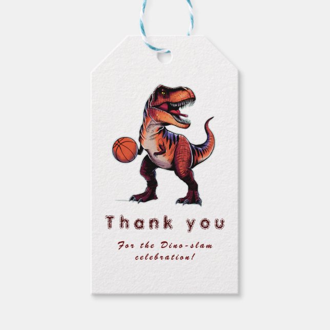 Drei-Rex Basketball Dino Geburtstag   Geschenkanhänger (Vorderseite)