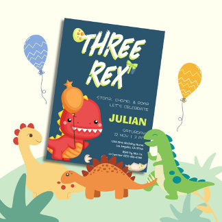 DREI REX Dino Kindergeburtstag Einladung