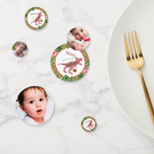 Drei-Rex Dinosaurier 3. Geburtstags-Party-Foto Konfetti