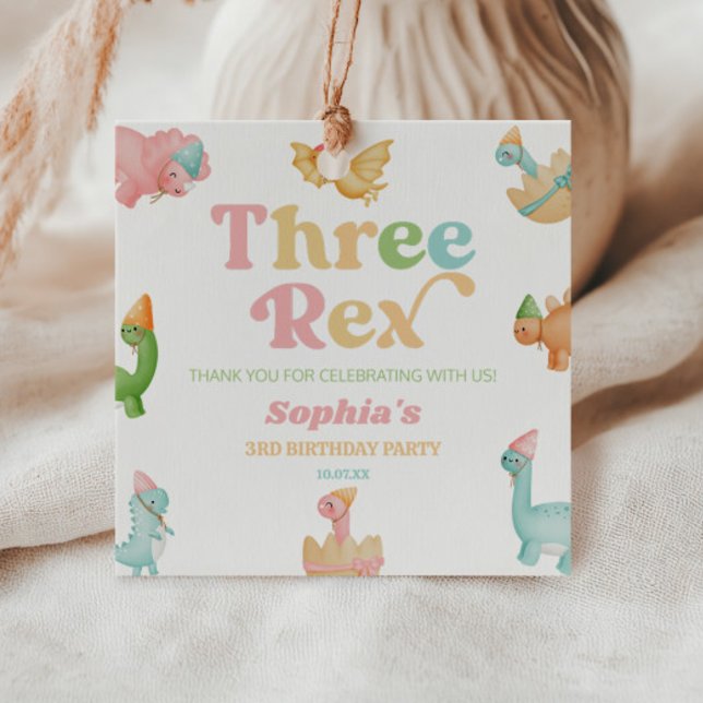 Drei Rex Dinosaurier 3. Geburtstagspartei Geschenkanhänger (Von Creator hochgeladen)