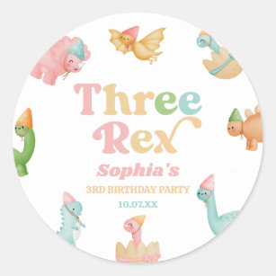Drei Rex Dinosaurier 3. Geburtstagspartei Runder Aufkleber