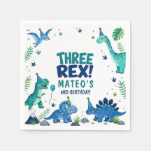 Drei Rex-Dinosaurier Blau 3. Geburtstagspapier