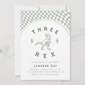 Drei-Rex-Dinosaurier-Brüll-Junge-grüner-Geburtstag Einladung