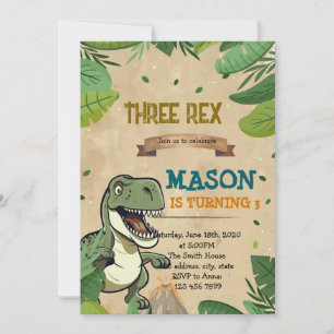 DREI REX Dinosaurier Einladung zum Geburtstag