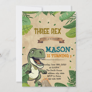 DREI REX Dinosaurier Einladung zum Geburtstag