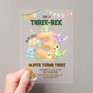 Drei-Rex-Dinosaurier Süßer Dino 3. Geburtstag Acryleinladungen