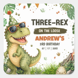 Drei Rex-Dinosaurier zum 3. Geburtstag T Rex Dino Quadratischer Aufkleber
