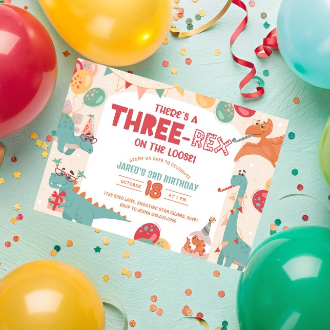 Drei Rex Einladung Junge. Dinosaurier 3. Geburtsta (Three Rex Invitation Boy. Dinosaur 3rd Birthday
)
